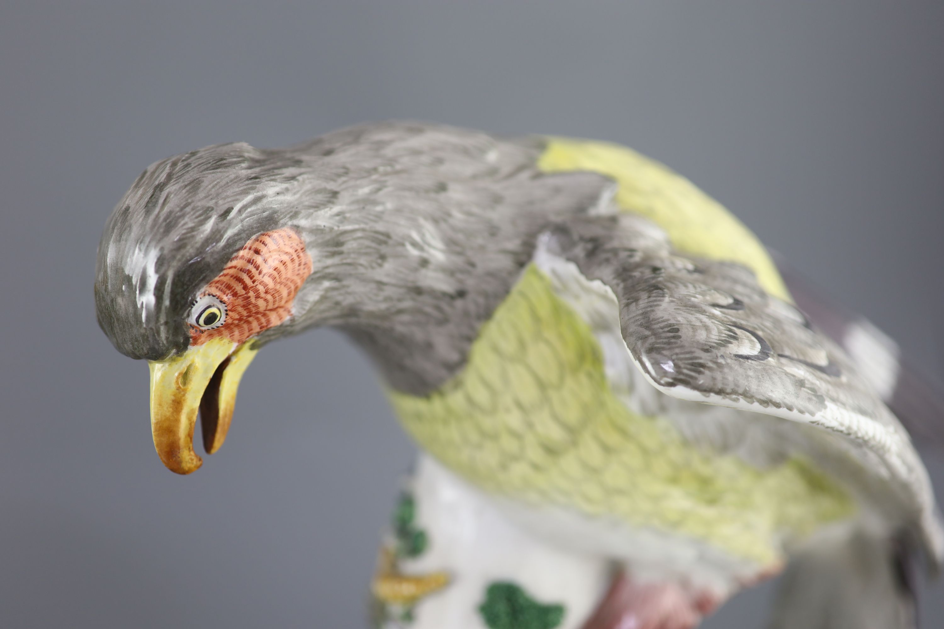 A pair of large German porcelain models of raptors, late 19th century, 37cm and 39cm